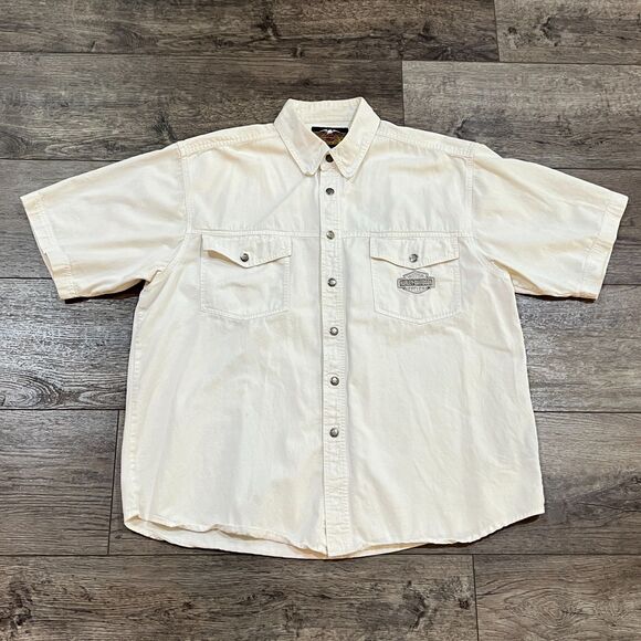 Harley Davidson All American Legend Snap Up White Short Sleeve Shirt - Men's XL - Picture 1 of 7